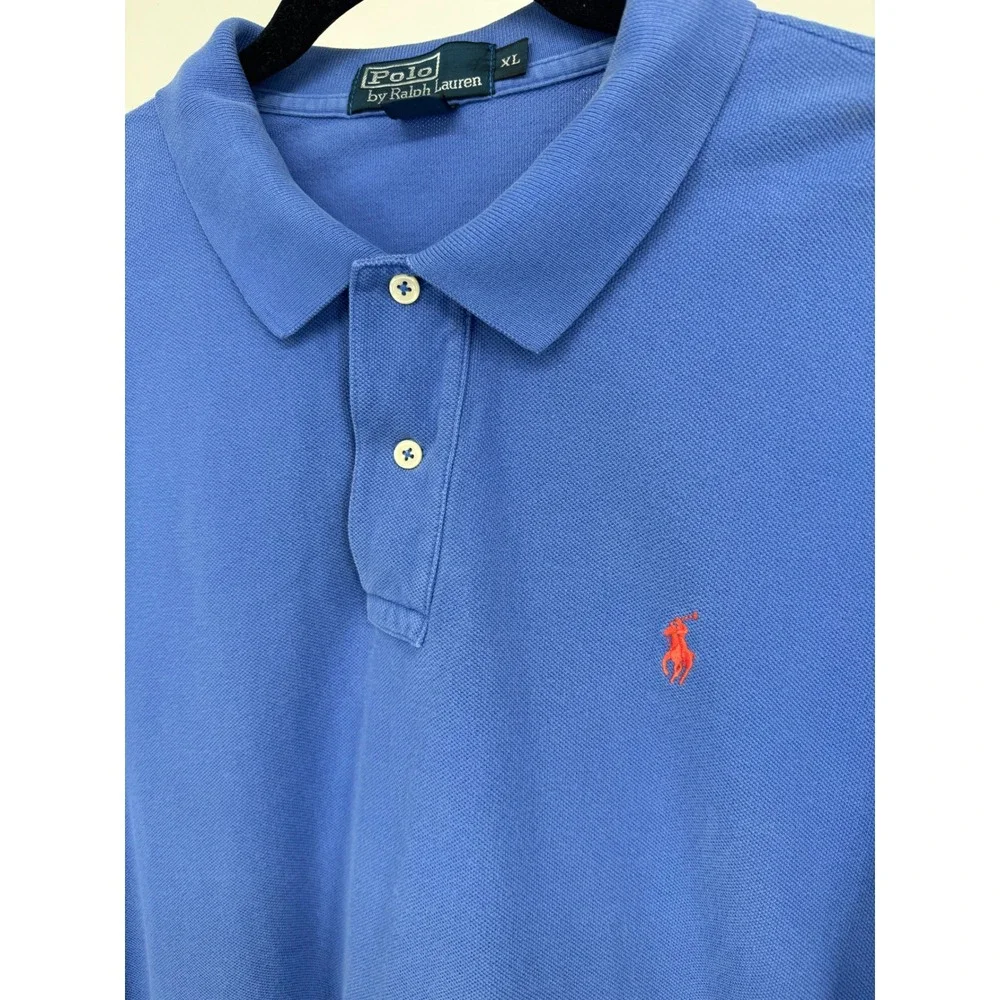 Polo Ralph Lauren Mens Blue Short Sleeve Polo‎ Shirt Orange Pony Logo XL - Picture 2 of 6